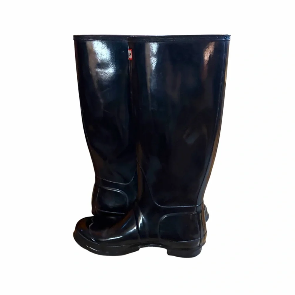 Hunter Glossy Black Rain Boots Knee High Sz 9 EUC